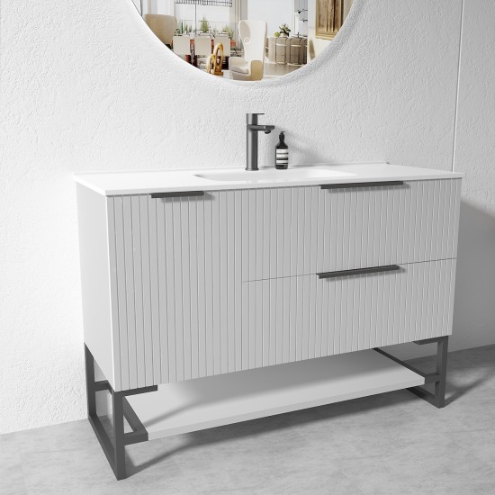 3D-2W 1200x450x850mm Grey Floor Standing Plywood Vanity with Stainless Black Frame Leg And Shelf
